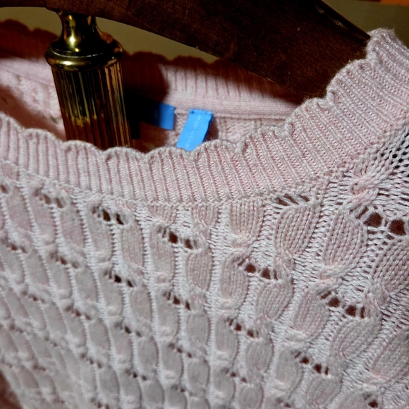 Draper James Puff Sleeve Sweater in Pointelle Pastel Pink Cashmere Blend Size XL - Picture 4 of 7